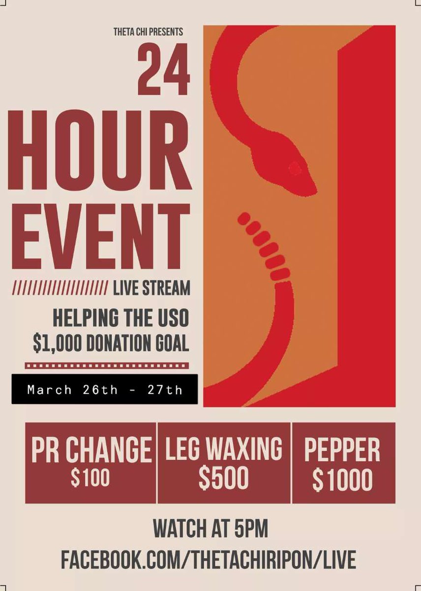 If any chapters wanna watch us raise money for the USO 
facebook.com/ThetaChiRipon/…
🥺👉👈