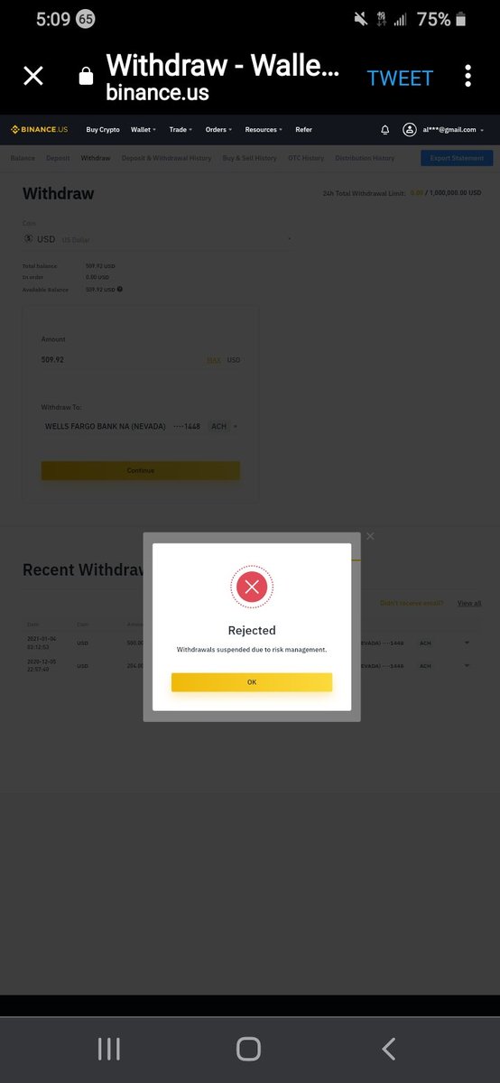 Bud_e_Greenleaf's tweet photo. @BinanceUShelp @Pillow_Prophet @BinanceUS Unable to withdraw funds I'll send a ticket number asap https://t.co/DV08VWQjrv