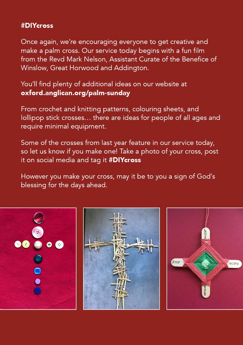 oxforddiocese's tweet photo. Today's service featured a wonderful video from @WinslowBenefice on how to make a palm cross. We'd love to see pictures of your #DIYCross - post them below!
Catch up on the service & see top tips on making your own crosses at https://t.co/M2xdIenIUT
#PalmCross #ChurchCrafts https://t.co/w7kHsby55Y