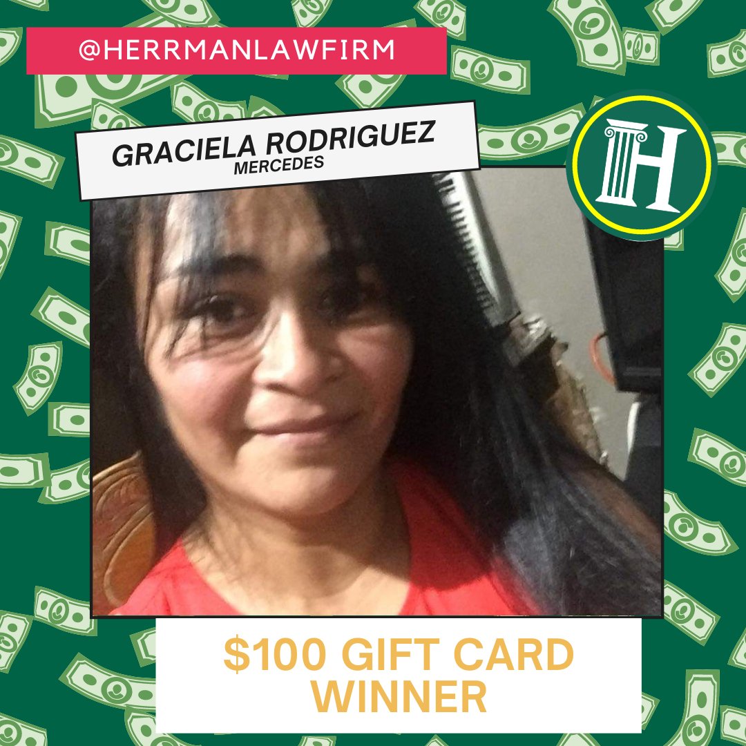 herrmanlawfirm's tweet photo. #Congratulations to our $100 Gift Card Winners!๐
โจWe pick a winner EVERY Week!โจ How lucky are you feeling?
Check out our pinned post to learn more about how you could win a $100 Giftcard! ๐จโโ๏ธ
.
.
#HerrmanLawFirm #AlwaysPuttingYouFirst #Giveaway #SouthTexas #Fun #Free #Contest https://t.co/ZmLYBGin3I