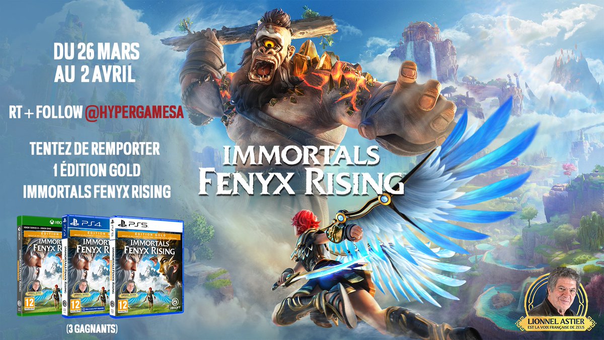 HypergamesA's tweet photo. #Concours 🔥
Tentez de remporter 1 édition Gold Immortals Fenyx Rising sur la plateforme de votre choix.
Au total 3 gagnants.
Pour participer :
✔️Follow @HypergamesA
✔️RT le tweet
TAS le 2/04 à 17h
👉https://t.co/PY0PeMT5Vr https://t.co/GZtt9IvCSO