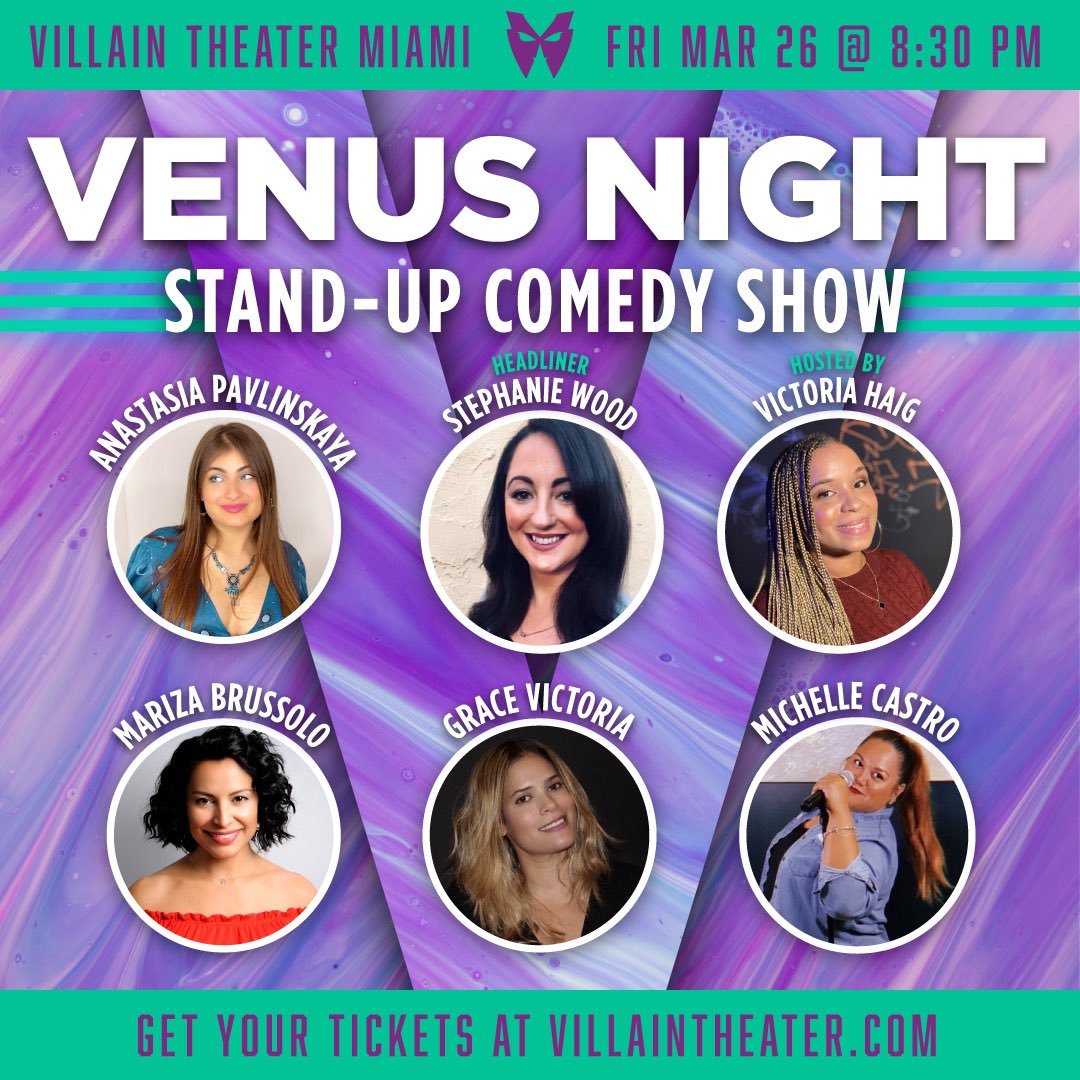 Villaintheater's tweet photo. TONIGHT! Venus Night + GROUPCHAT  comedy shows! 

Tickets still available: 

https://t.co/sgX6eeUAYX 

#comedy #miami #miamicomedy #miamistandup #standupmiami https://t.co/8EhxWPnVvJ