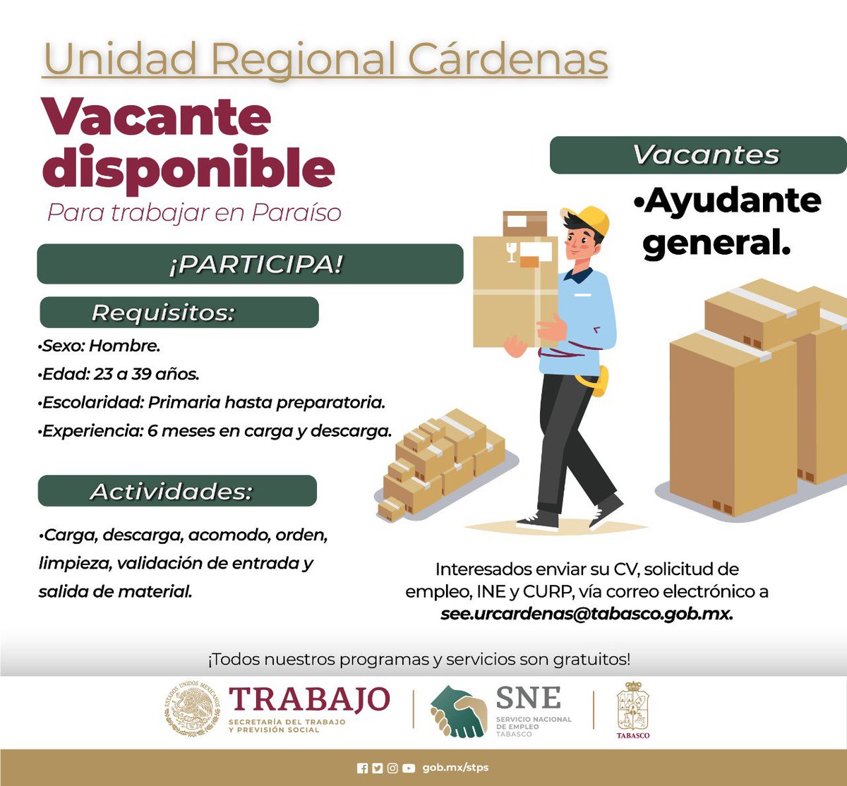 SNE_Tabasco's tweet photo. 📣Vacantes disponibles📣
#SNETabasco Unidad Regional Cárdenas, ubicada en 📍Avenida Lázaro Cárdenas del Río No. 123, Col. Centro, H. Cárdenas, Tabasco.
🗓De lunes a viernes
🕰08:30 a 15:30 horas
✅No olvides traer tus documentos https://t.co/K9kFJVPAym