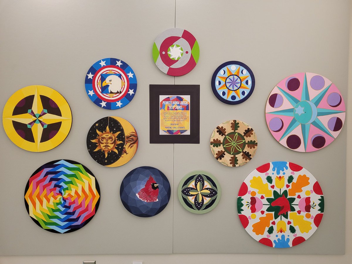 Catawbaridgeart's tweet photo. I'm so excited about these Pennsylvania Dutch Hex Signs created by my painting students. #BeTheWhy #theridge @WilsondCRONE @loganhCR @b_radmer78 https://t.co/2tLed0tqMU