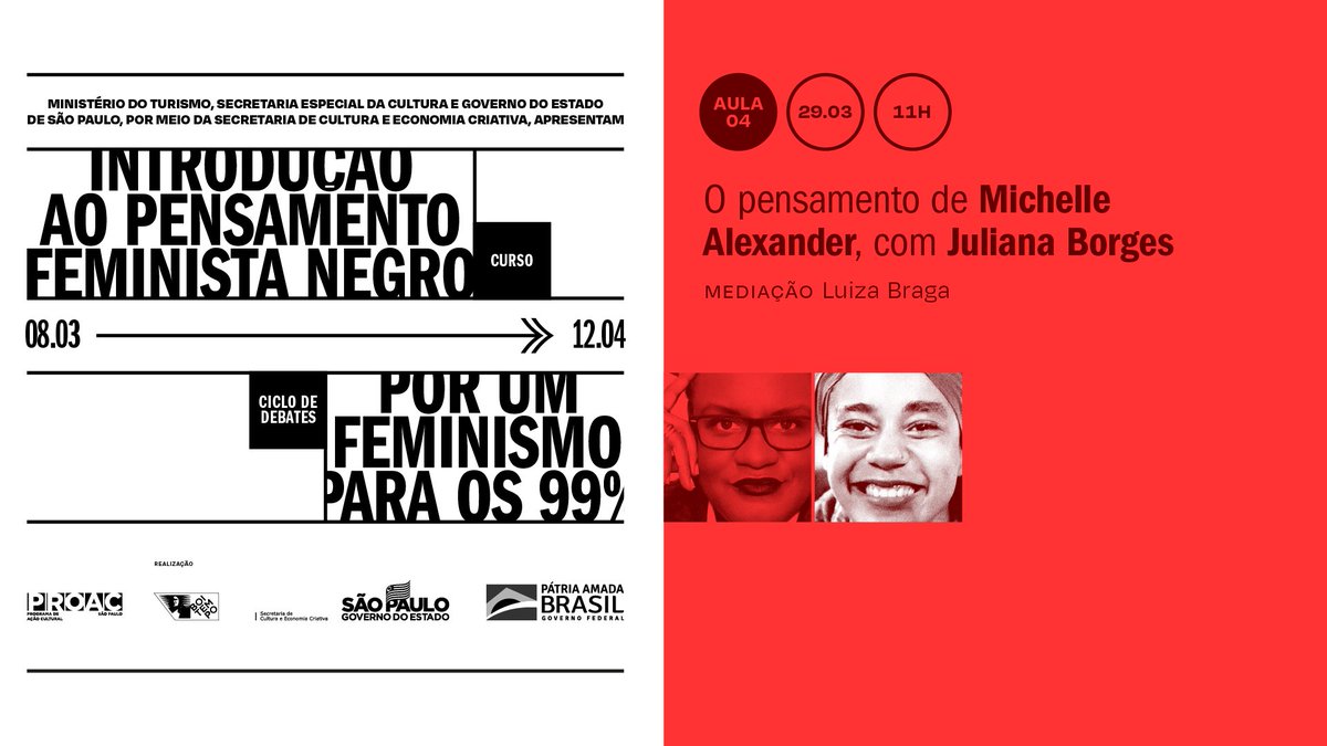 📺 Curso INTRODUÇÃO AO PENSAMENTO FEMINISTA NEGRO
⠀⠀⠀
Aula 4: O PENSAMENTO DE MICHELLE ALEXANDER, com <a href="/julianaborges_1/">Juliana Borges</a> 
Mediação de Luiza Braga (<a href="/LadoBlackPod/">Lado Black</a>)
Segunda-feira, dia 29, às 11h, na TV Boitempo
bit.ly/3w1NIeL 
⠀⠀⠀