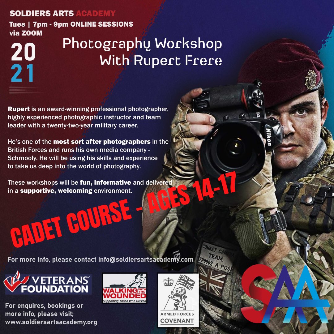 Calling all Cadets and military children, I’m running a photography workshop starting on Tuesday that still has places. 

Please share this far and wide!
 email info@soldiersartsacademy.com for more information