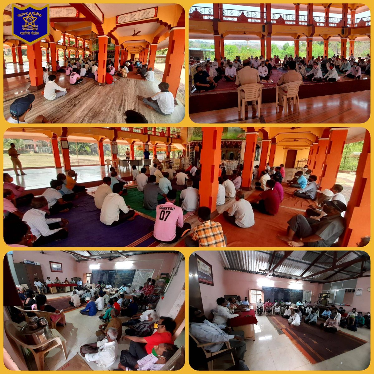 RatnagiriPolice's tweet photo. शिंमगोत्सव निमित्त सावर्डे येथील विविध गावातील पालखी मानकरी, ग्रामस्थ, पोलीस पाटील व ग्रामकृती दल सदस्यांना Corona प्रतिबंधक उपाययोजने बाबत पोलीस निरीक्षक धुमाळ यांनी मार्गदर्शन केले. @DGPMaharashtra #Covid19 #StaySafe #SafeShimga #Sawarde #Ratnagiri #RatnagiriPolice https://t.co/v6RMu9cXtS
