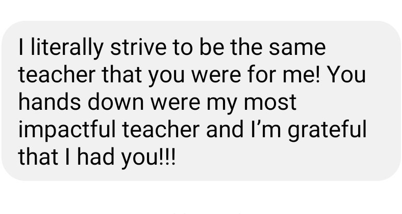 FritzTesha's tweet photo. One of my students who graduated over ten years ago sent a message to me that had me in tears. Teachers are agents of change. Let this remind you today. #AntiracistUDL #exponentialreach #grateful https://t.co/bYtgIjcetC