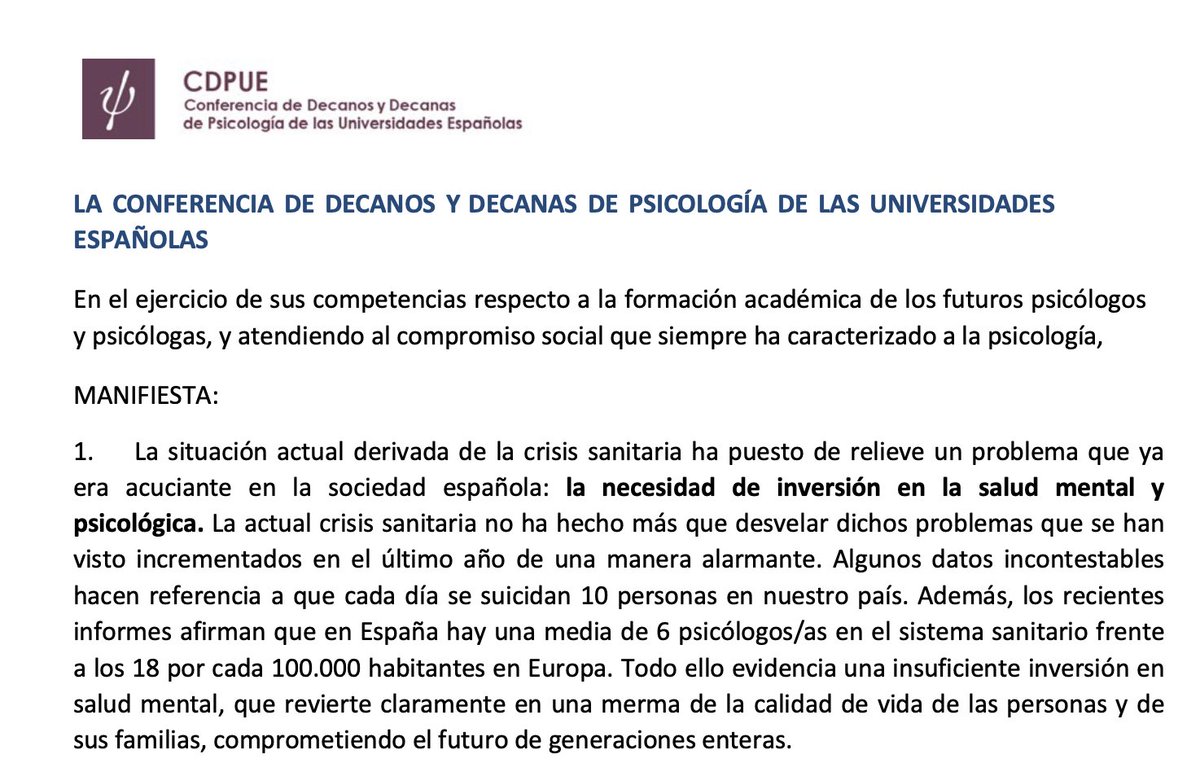 psyevol's tweet photo. Comunicado de la #CDPUE: la #SaludMental debe convertirse en una prioridad de la política de salud del Estado. https://t.co/snEUDjqKfK