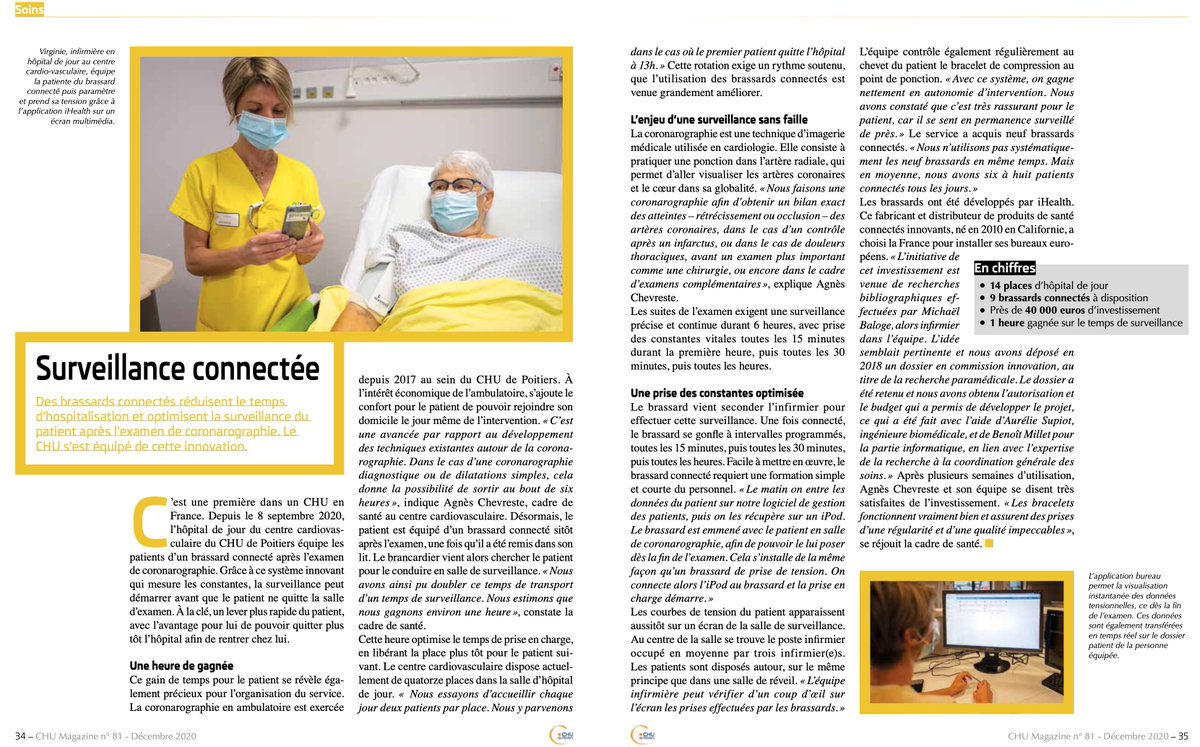 More than ever, the iHealth team is here to help you going through 2021! In our “success stories” line, we would like to share one of our integration projects realized with a hospital in France and the iHealth Neo (BP5S):
chu-poitiers.fr/chu-magazine/ - (in French, N°81, p.34/35)