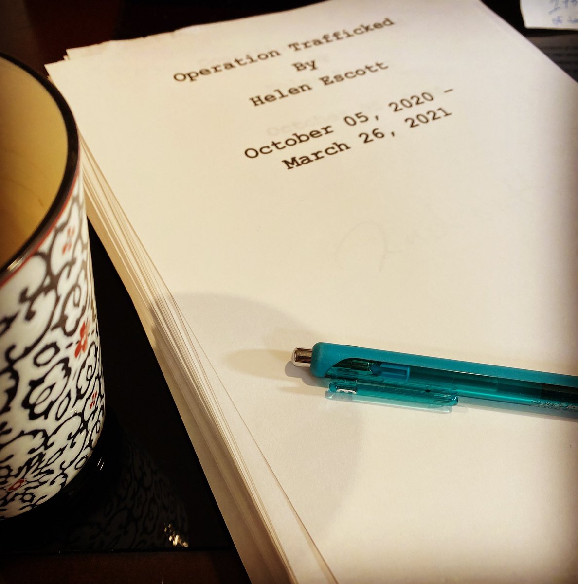 hescott's tweet photo. That awesome moment when you finish your book! Just finished my 6th novel & the 4th in the operation series called Operation Trafficked. It will be published in late summer- early fall by @flanker_press This is the most exciting crime thriller yet! #IFinishedMyBook #ineedtorelax https://t.co/KuqYz6hlfg