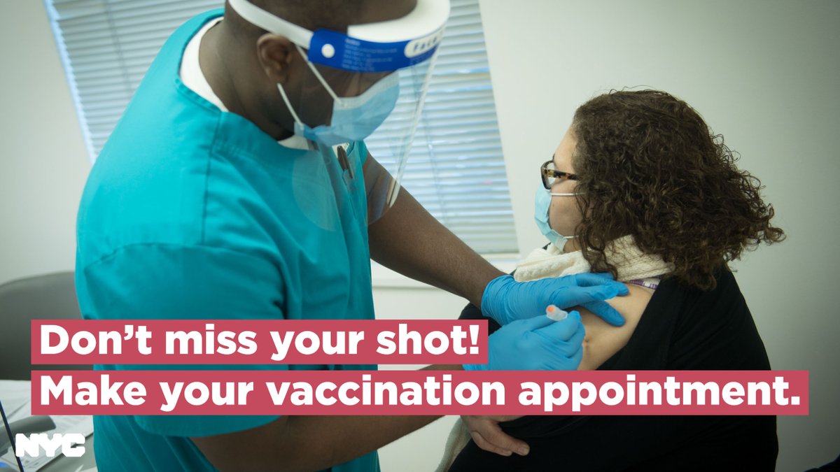 Everyone over 16 years old is eligible to get vaccinated, so make your appointment! (Good news: it’s a little easier to make one now.)

Find one at NYC.Gov/VaccineFinder #NYCVaccineForAll
