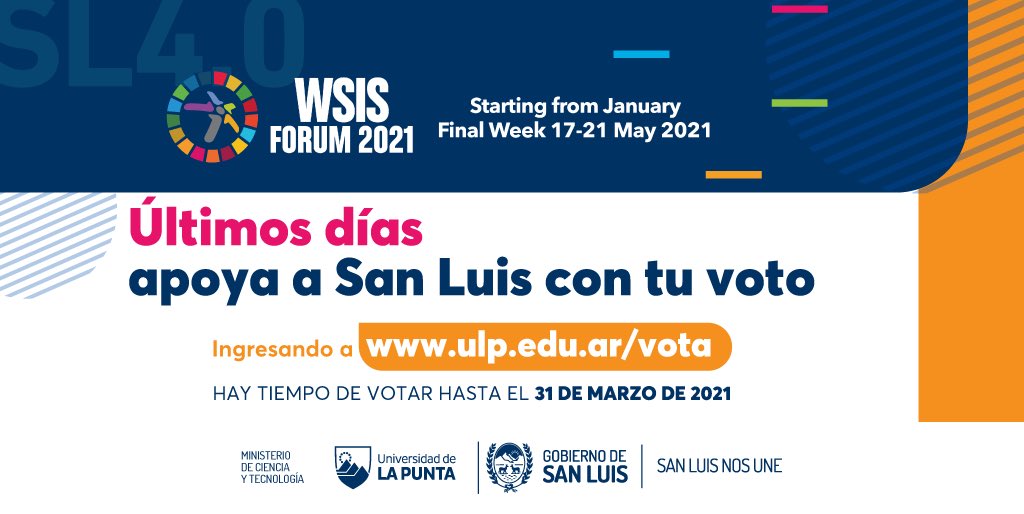 ULPSanLuis's tweet photo. Acompañá y apoyá las iniciativas Puntanos nominadas a los WSIS 2021.
Te explicamos cómo registrarte y votar 👉 https://t.co/2UvNUq1b6K

@aliciabanuelos @WSISprocess https://t.co/1ZQdLxJRvi
