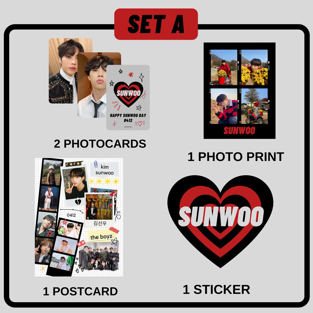soulxstay's tweet photo. Sunwoo birthday event goodie bag

> SET A - 5€ shipped
2 selfie photocards
1 photoprint 
1 postcard 
1 vinyl sticker 

> SET B: (limited quantity) - 10€ shipped
SET A
+ 1 acrylic glitter keychain 

> part of the proceeds will be donated for Hate is a Virus

> form in bio https://t.co/FMrJ6VxByM