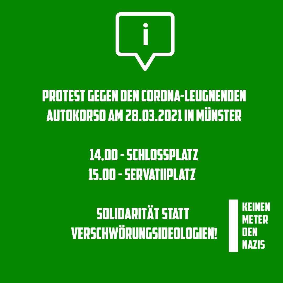 ms_keinenmeter's tweet photo. Solidarität statt Verschwörungsideologien! Am Sonntag geht es in #Münster gegen den Autokorso von #Corona-Leugner:innen auf die Straße! 
Alle Infos hier 👇 #ms2803 #antifa 🚴🚴‍♀️🚴‍♂️ https://t.co/Y47Lm9PBsQ