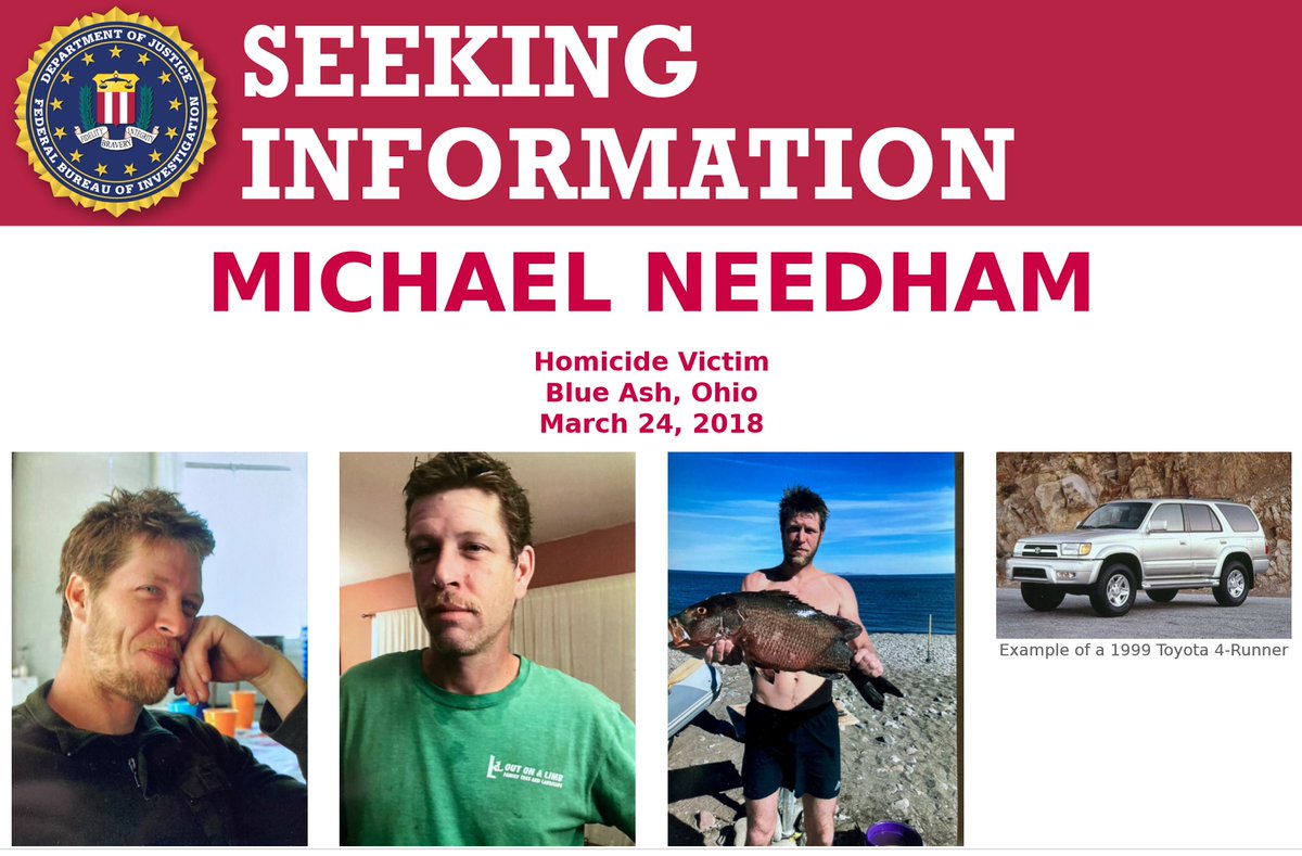 FBICincinnati's tweet photo. Michael Needham was killed in the parking lot of his business three years ago. Help the @BlueAshPD and the #FBI find the individual(s) responsible for his death. If you have information about his murder, call the Blue Ash Police at 513-745-8555. https://t.co/lCqHQ0vCU7 https://t.co/PWEaDO6RFl