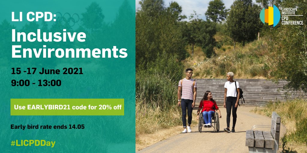 talklandscape's tweet photo. Registration is open: Inclusive Environments CPD on 15-17 June 2021. The recent pandemic has strengthened the need to design and manage #InclusiveEnvironments which cater for an increasingly diverse population with e... #diverse https://t.co/6VXkDEDS02 #LICPD #inclusive #LICPDDay https://t.co/virgPec8xl