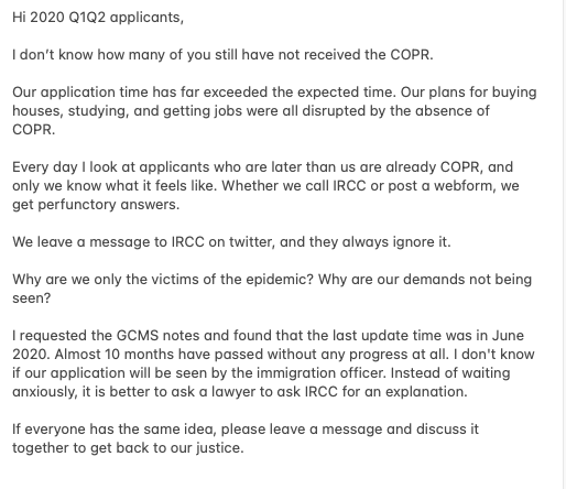 Michael Z (@michael100824) on Twitter photo <a href="/CitImmCanada/">IRCC</a> @shelby_thevenot Plz report <a href="/CitImmCanada/">IRCC</a> deliberately delays the PR applications between Jan and May 2020. Meanwhile, they are processing Feb 2021 applications. Stop this discrimination! We need equity!!!
<a href="/wafflebunface/">wafflebunface</a> @shine4canada <a href="/chandu23681/">Ch R Gopichand</a> <a href="/YourVisaCanada/">YourVisa.ca 🇨🇦</a> <a href="/JustinTrudeau/">Justin Trudeau</a> <a href="/CitImmCanada/">IRCC</a> @shelby_thevenot Plz report <a href="/CitImmCanada/">IRCC</a> deliberately delays the PR applications between Jan and May 2020. Meanwhile, they are processing Feb 2021 applications. Stop this discrimination! We need equity!!!
<a href="/wafflebunface/">wafflebunface</a> @shine4canada <a href="/chandu23681/">Ch R Gopichand</a> <a href="/YourVisaCanada/">YourVisa.ca 🇨🇦</a> <a href="/JustinTrudeau/">Justin Trudeau</a>