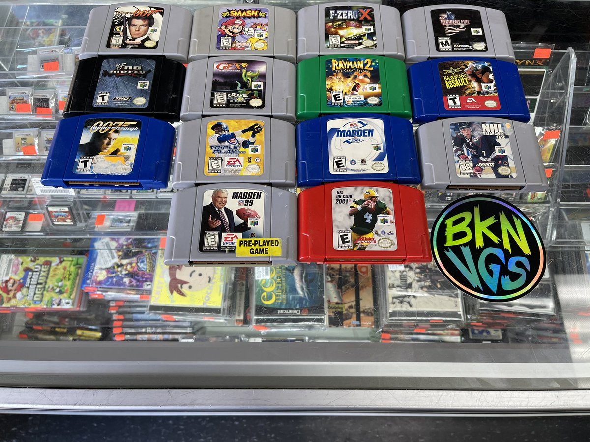 bklynvideogames's tweet photo. Small lot traded-in. #nintendo64 #goldeneye007 #supersmashbros #f-zerox #reseidentevil2 #wwfnomercy #gex3 and more. #bvg #brooklynvideogames https://t.co/sDvpmKo8nx