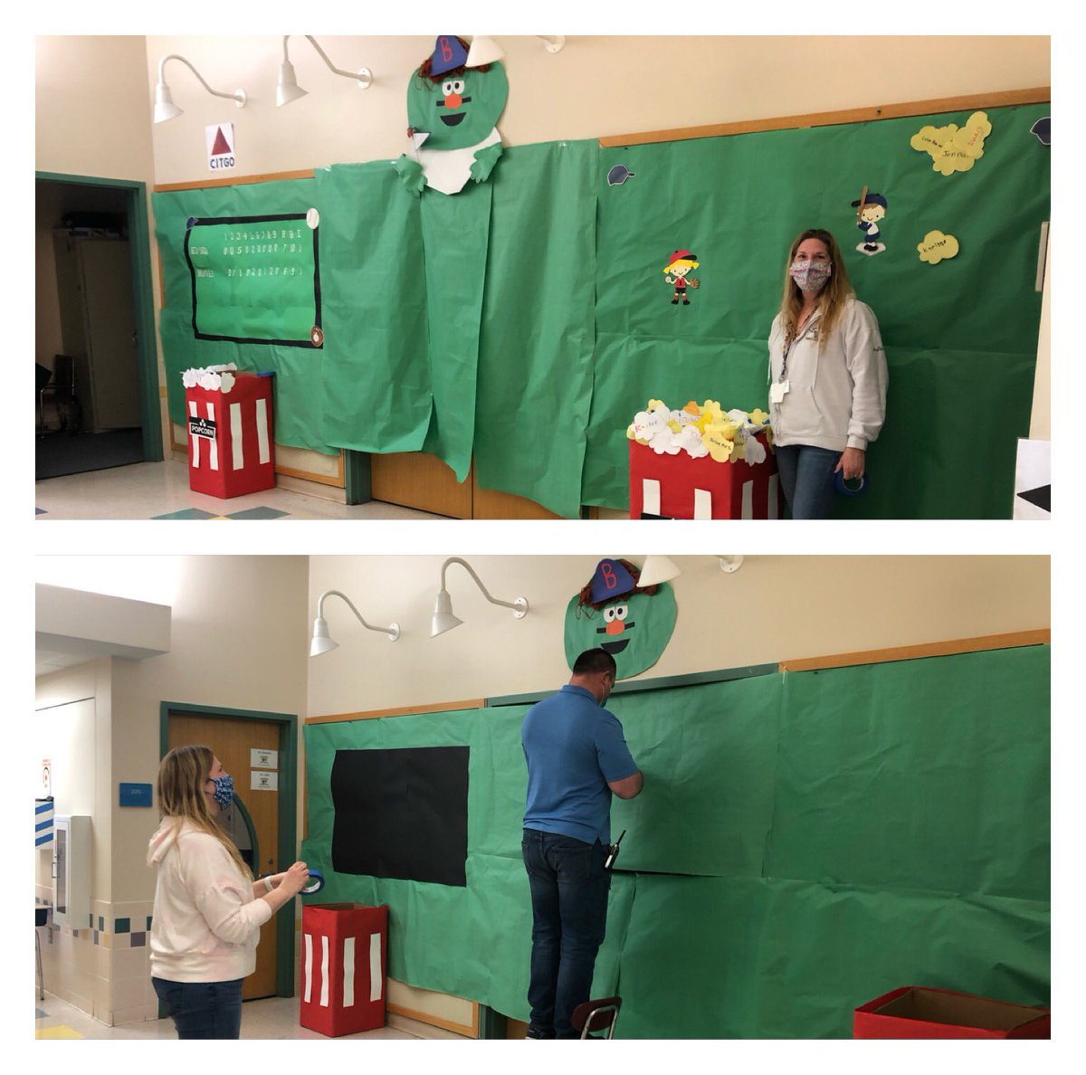 BrownPeabody's tweet photo. Brown School Opening Day is right around the corner!!!  Thanks to Ms. DiCologero for creating our amazing Green Monster to help us welcome all our in-person student back full-time starting Monday March 29! #RiseAbove #OpeningDay #PeabodyisBack https://t.co/BQSY1mIkA9