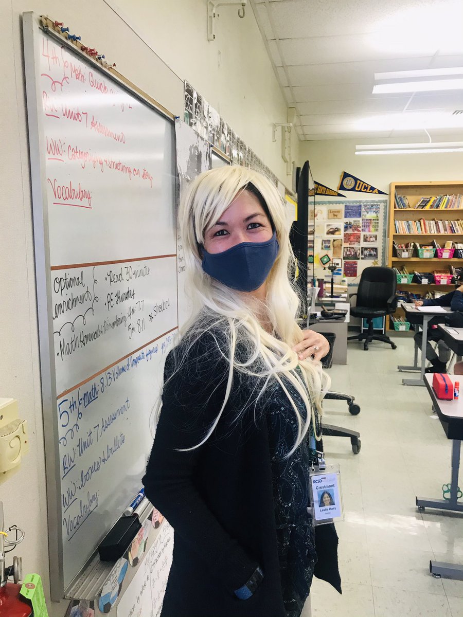 Well now Ms.  Huey is not only a great teacher but she’s fun too.  Crazy hair day was a huge success! #rcsdchampions