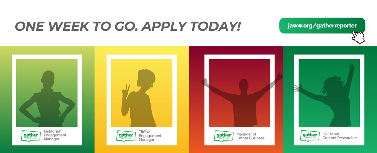 This opportunity only comes around once a year . . .and there’s only one week left to submit your application to be a Gather Reporter for 2021. Make connections, build your CV, and strengthen your skills with one of the world’s most impactful NGOs. jaww.org/gatherreporter