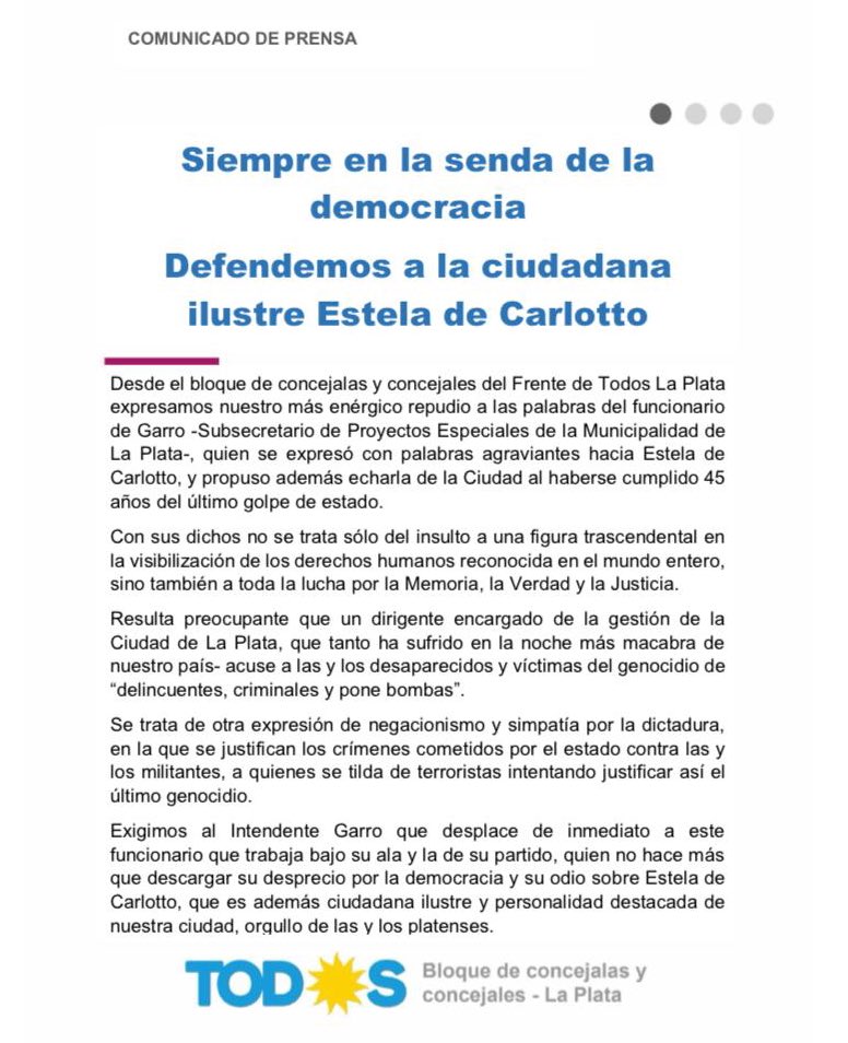 NanoCaraOK's tweet photo. CON ESTELA NO, CON LAS ABUELAS NO‼️

Señor intendente @JulioGarro por respeto a la democracia, a nuestra historia colectiva y el bien de la comunidad, exigimos la inmediata renuncia del funcionario @MauroPalummoOK de @LaPlataMLP ⚠️ 

Siempre del lado @abuelasdifusion de la vida🤍 https://t.co/ObNkmJF5L1