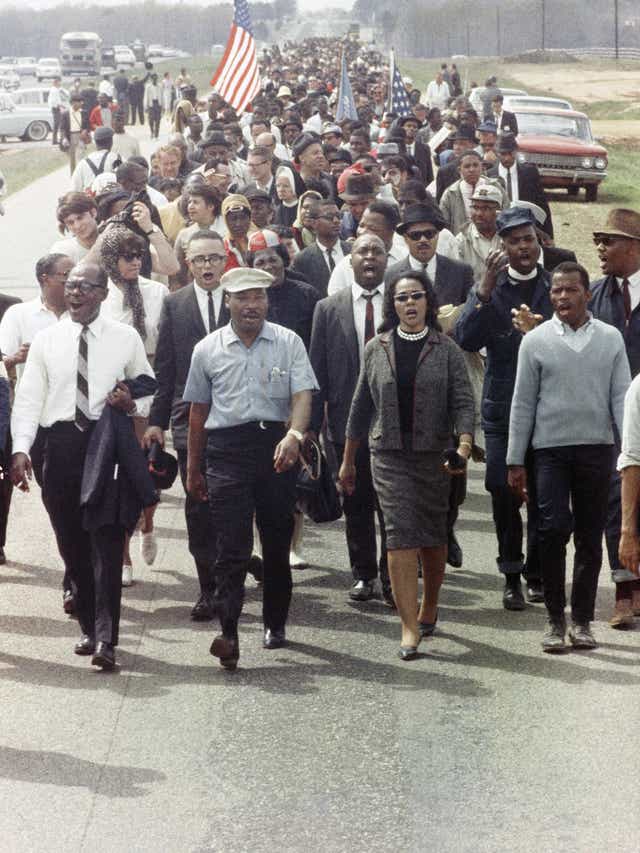 OfficialMLK3's tweet photo. My father knew that to bring about equality, African Americans must have the right to vote. To counter voter suppression, my mother, father, John Lewis, and countless others organized, marched, and taught the tactics of nonviolence.

📷 AP https://t.co/r0e7fCT6Rj