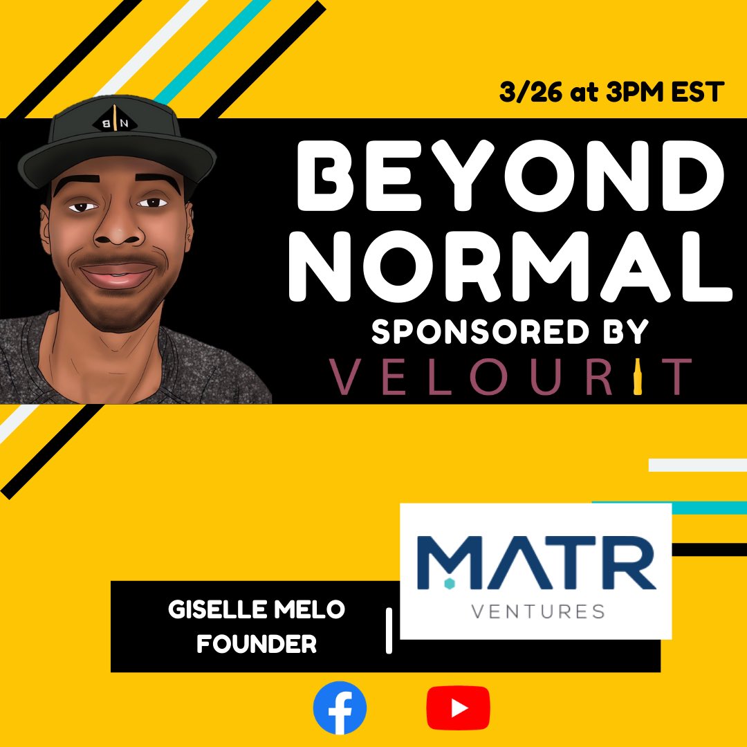 Kenny_Groom's tweet image. Live Q&amp;amp;A in 1 hour with Giselle Melo, Founder of MATR Ventures youtu.be/KJFKDIS7KWg. Join us as we dive into MATR Ventures purpose to fund underrepresented founders. #beyondnormal