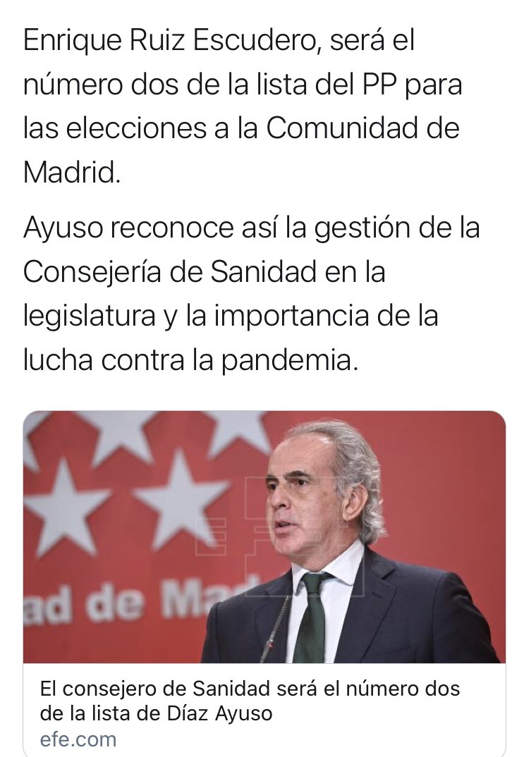 Gracias <a href="/IdiazAyuso/">Isabel Díaz Ayuso</a> por reconocer el trabajo, esfuerzo y dedicación de todos los profesionales de la sanidad madrileña.
Un orgullo seguir formando parte de tu equipo.

Continuamos trabajando, como siempre, sin descanso, contra la pandemia. Día a día.
Partido a partido.#YoConAyuso