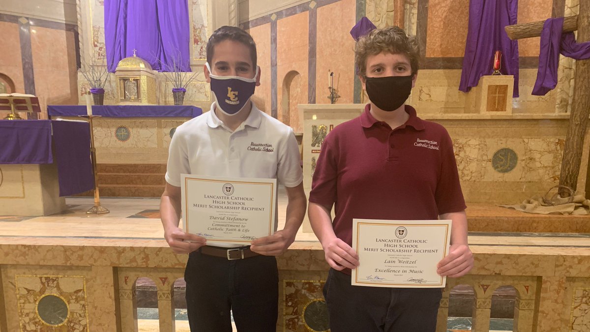 RCSLancaster's tweet photo. Congratulations to David and Lain for receiving Merit Scholarship Awards from Lancaster Catholic High School. #rcspa #lchsyes #catholiceducation #lancasterpa https://t.co/69lBBnwarM