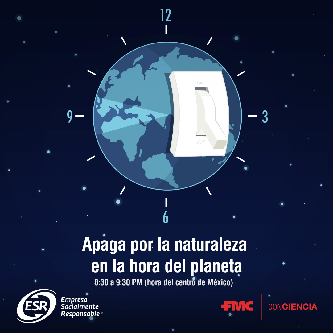 Te invitamos a hacer #ConCiencia el día de hoy por la #HoraDelPlaneta.🌎 Apaga las luces💡 y desconecta🔌 todos los dispositivos que puedas el día de hoy de 8:30 a 9:30 PM hora del centro de México.😉