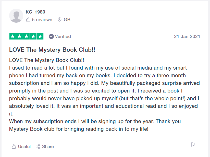 Thanks KC, that's made our day!

themysterybookclub.co.uk
