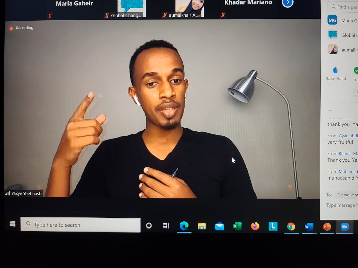 MariaGaheir's tweet photo. During the @GcmxHargeisa Day 2, @YaxyeYeebaash presents a motivation session with the participants on how to impact &amp; become a positive influencer, including understanding the context &amp; respecting the grassroots' solutions. https://t.co/9eb3VDawVf
