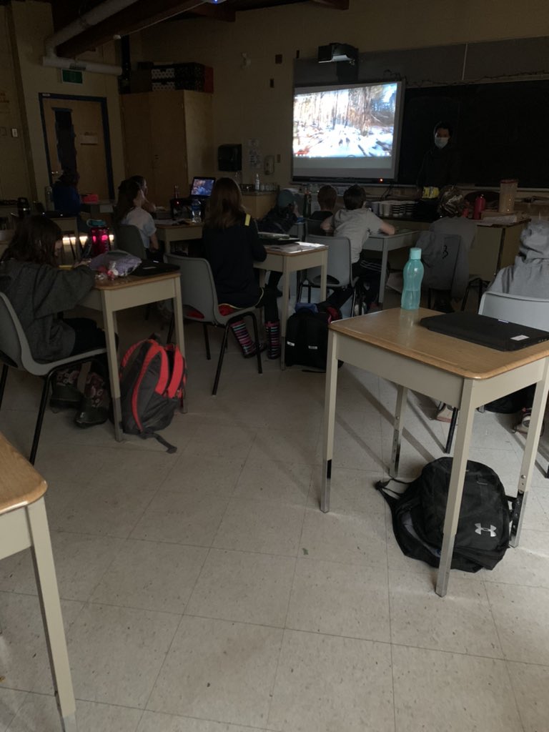 GlenOrchardPS's tweet photo. Grade 4/5 on a Virtual field trip with Winterland Dogsled Tours after reading the book Journey of 1000 Miles as a class. Q&A with the owners. A great way to end the week. Oh and hot chocolate! #tldsblearns #gatorsgrow https://t.co/9IEJ6agh9O