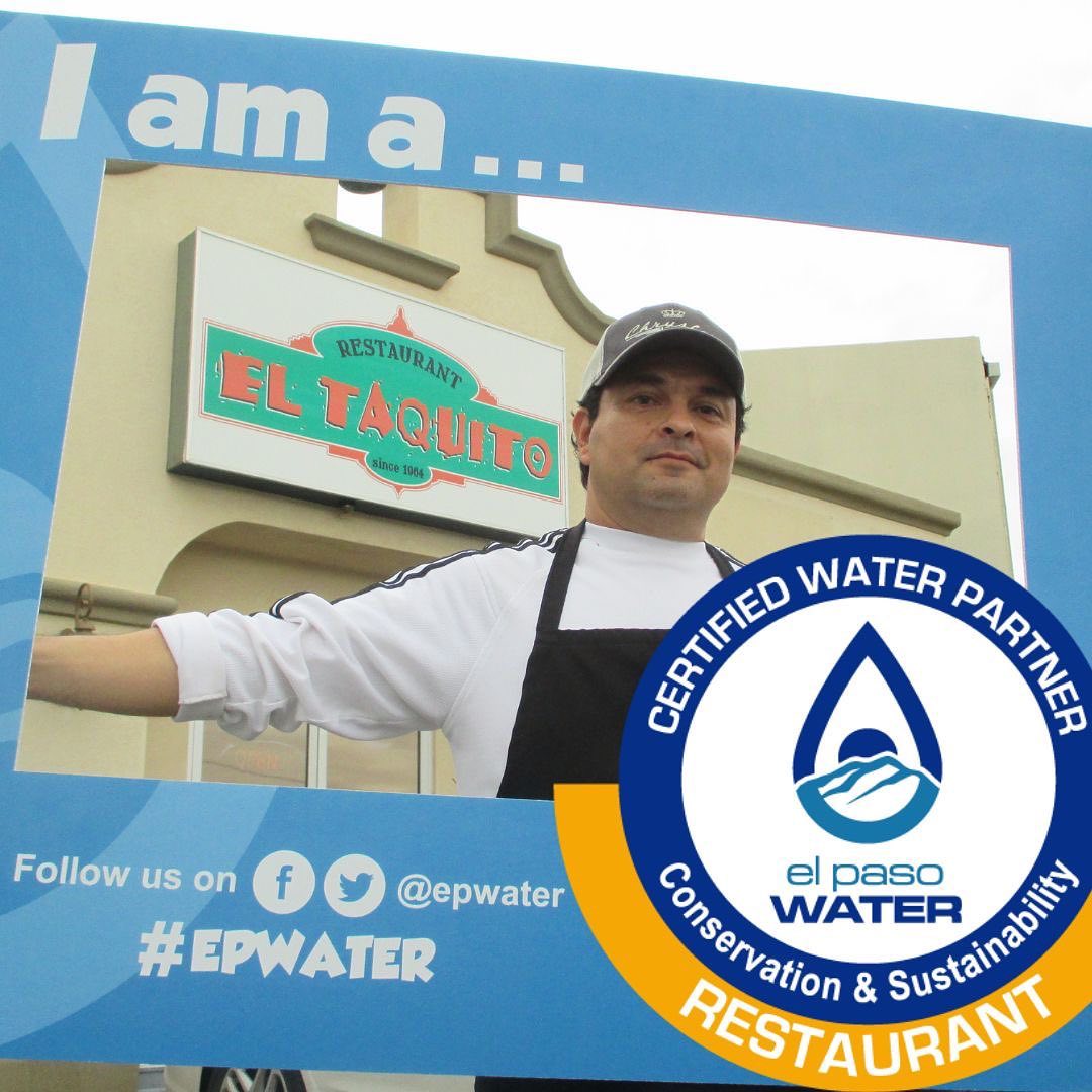 EPWater's tweet photo. El Taquito Restaurant is one of our Certified Water Partners. We can help local restaurants become more water efficient. Support local!
For more info, call our Conservation Dept. at (915) 621-2002 or dwhughes@epwater.org. #ElPasoWater #TecH2O  #CertifiedWaterPartner https://t.co/NglFSY9e2a