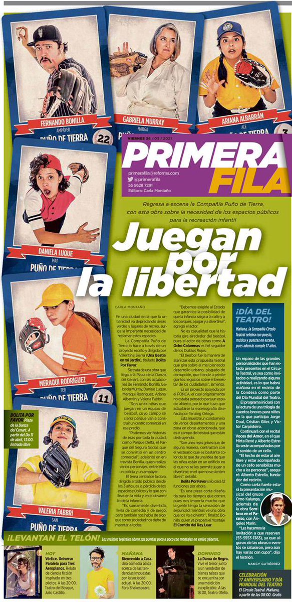 PinPoint_Com's tweet photo. #PinPoint

Llega #BolitaPorFavor, una puesta en escena de @PunoDeTierra.

La obra escrita y dirigida por @velensierra, llega este domingo 13 de abril a #PlazaDeLaDanza y la entrada es gratis.

@fdobonilla encabeza al gran elenco que cautivará a familias. 

Más en @Reforma. https://t.co/uoLEl3TeHc