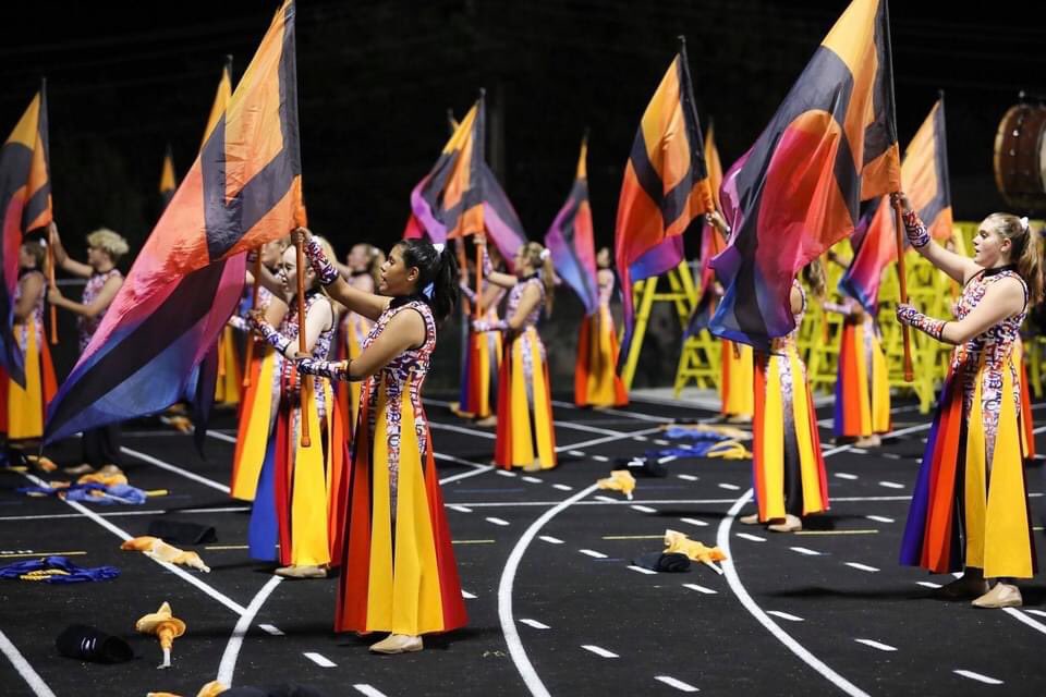 FLASHVisMedia's tweet photo. Check out these FLASH flags and tarp being used by Whitesboro HS (TX) last fall and this winter.  https://t.co/gcvSG4pMK4 
#flashvisualmedia #makingartreality #wgi2021. https://t.co/iuhxh7KBeT