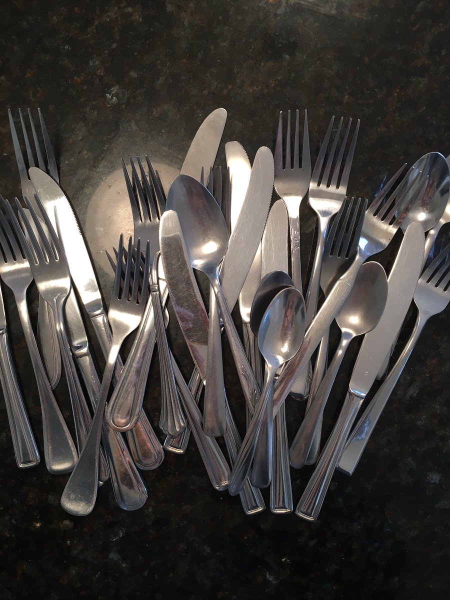 SD36Librarian's tweet photo. When you hit the thrift store to replace all the cutlery your teachers have “borrowed” from library kitchen! 😂😂 #librarylending #morethanjustbooks #customerservice #sd36tl #sd36learn #tlchat https://t.co/EquLodQv0I