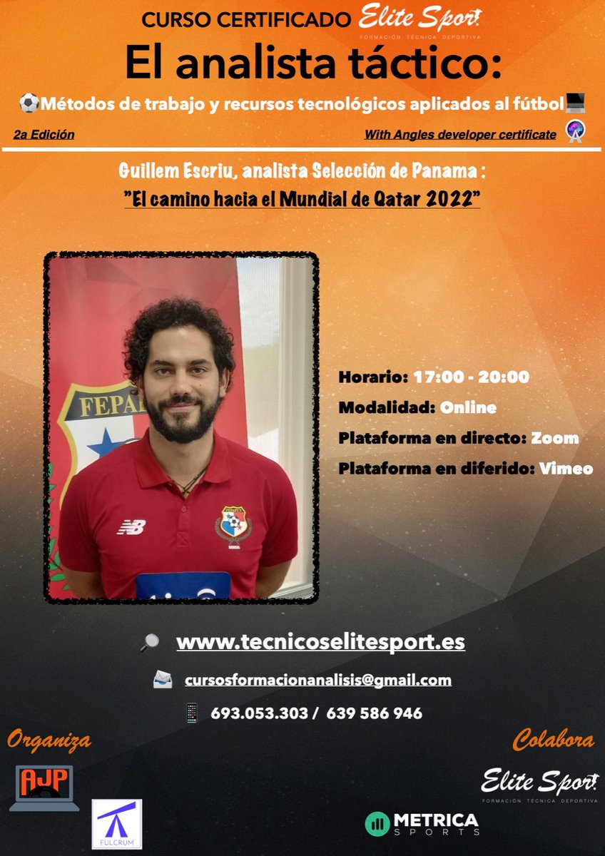EliteSport_INFO's tweet photo. 😁Estamos muy felices de anunciaros nuestro primer ponente confirmado para el curso de analista táctico

@GuillemEscriu nos volverá a acompañar. Esta vez nos aportará su sabiduría y experiencia desde el staff de la selección de Panamá.
¡MATRICULA ABIERTA!
https://t.co/WD1O4og4Cy https://t.co/cfY0AX4DXR