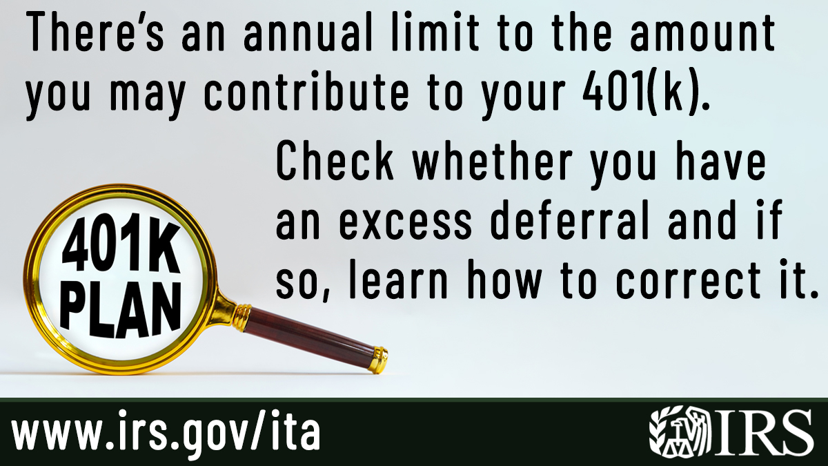 DYK you can use the #IRS Interactive Tax Assistant to check whether you’ve contributed too much to your 401(k) plan? A new feature helps you determine if you have excess deferrals and what to do about it go.usa.gov/xsnV9