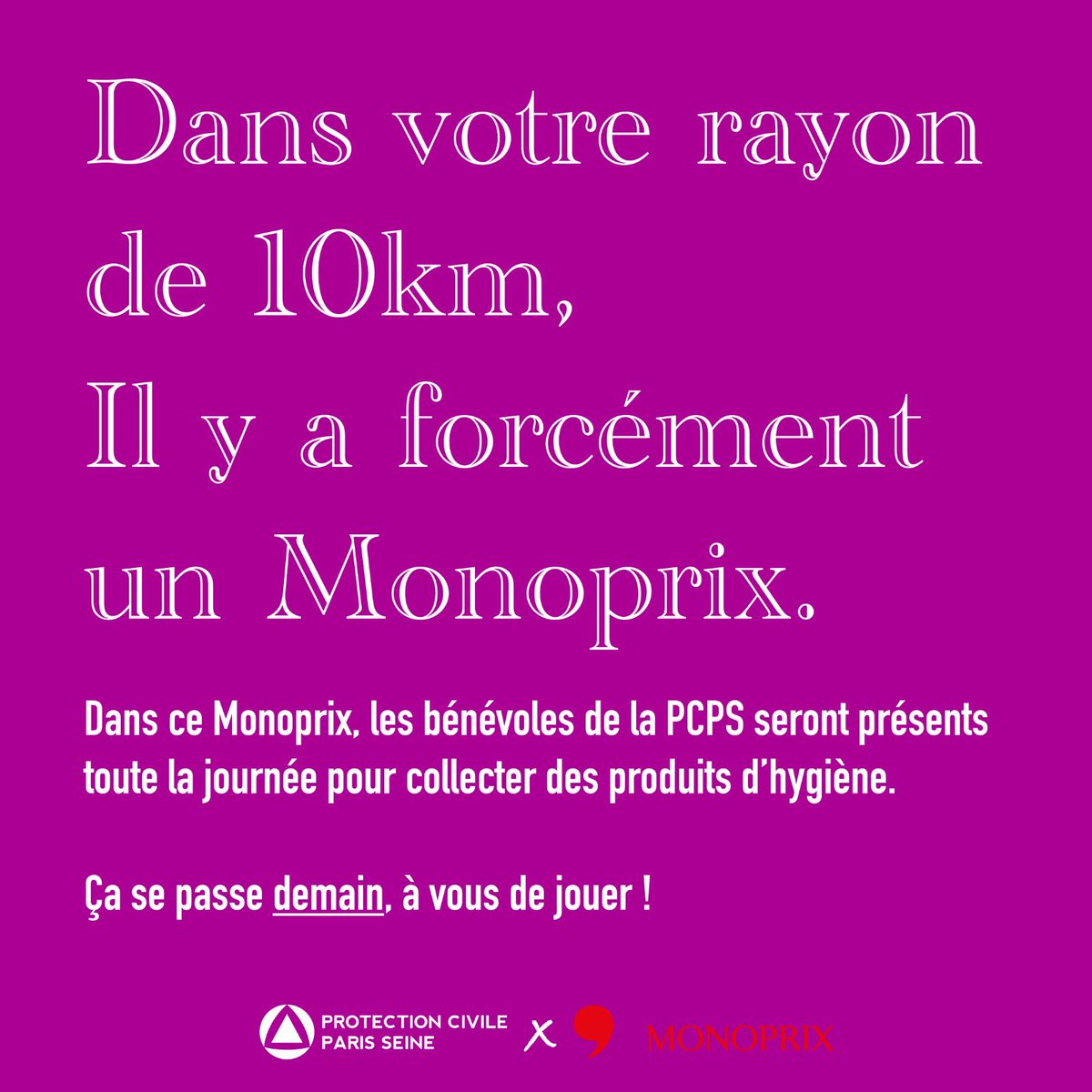Demain, c’est à vous de jouer ! Pour aider les bénévoles de la PCPS à réaliser leurs maraudes quotidiennes : vos #dons sont précieux.

Aidez-nous à les aider 🤝

 <a href="/Monoprix/">Monoprix</a> #collecte