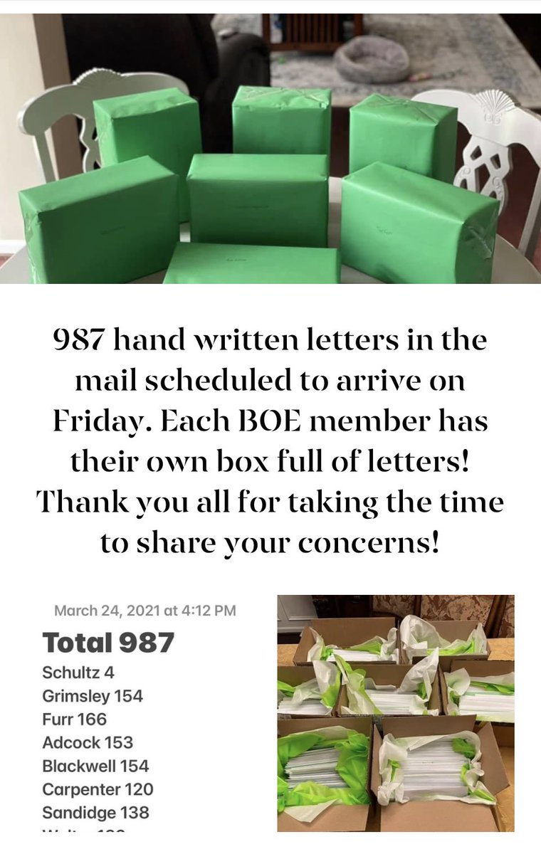 LizAltschuler's tweet photo. @CabCoSchools &amp; BOE members, you now have as of 11:13 AM today, 987 hand written reasons to dig into and fully understand #GreenPlus plan and can’t rely on Cropper to do it for you. https://t.co/xI0EQV50c0