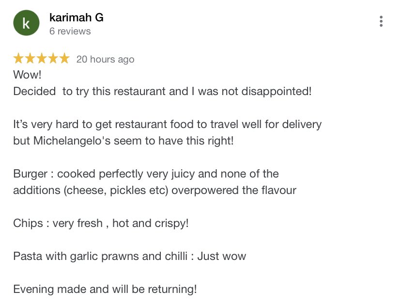 Just in on #google #reviews well done to all the team <a href="/MichelanCelb/">Michelangelo celb</a> onwards #restaurant #restaurants #celbridge #takeaway #delivery #collection #food #menu