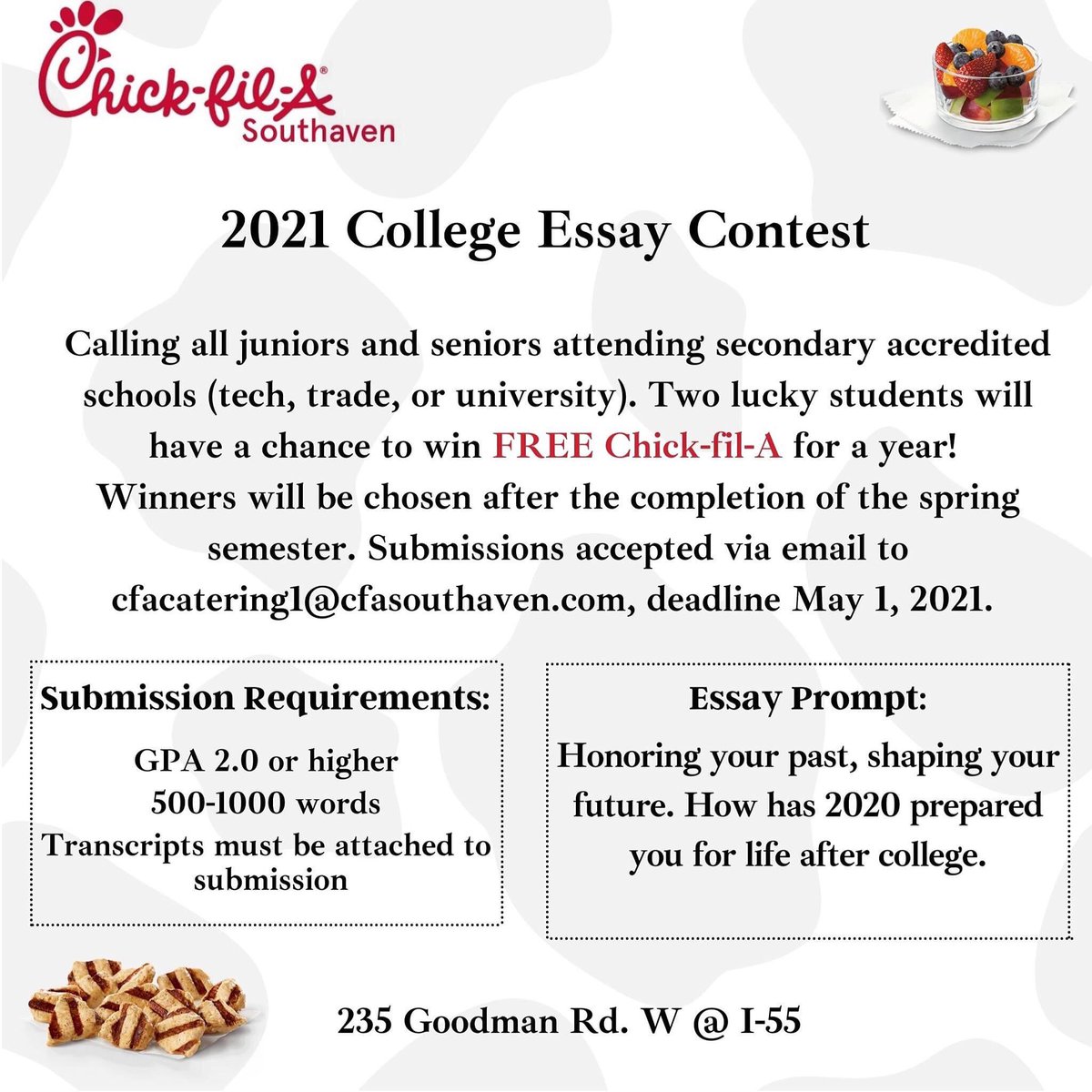 WIN CHICK-FIL-A FOR A YEAR!!! 
See submission information below