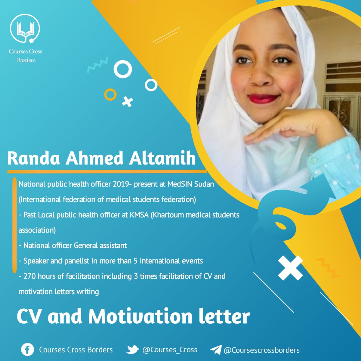 courses_cross's tweet photo. الCV
خطاب الدوافع 
حاجات محتار جدا كيف تكتبها و كل مره بتزوغ من منحه ولا برنامج بس عشان بقولو ليك أكتبها ..؟😥😥
طيب رأيك شنو تحضر الفقرة دي مع فقرات تانية كثيرة عشان تعرف تحقق النجاحات البتتمناها في حياتك ..
مستني شنو قوم سجل ..💜👏
رقم التسجيل
0900682212 https://t.co/wnWS7B6jCz