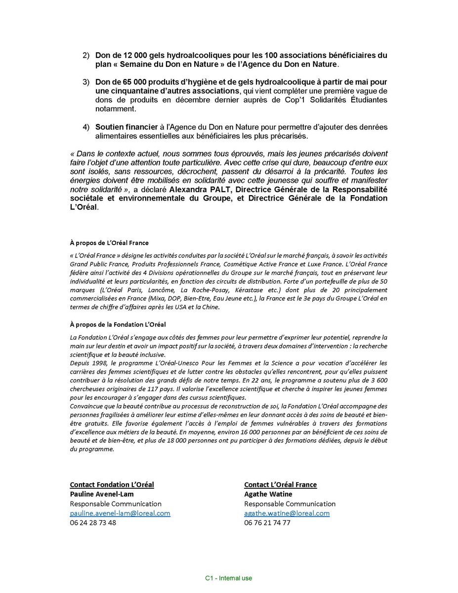 #NewsRoom

L’Oréal renforce son engagement auprès des jeunes via un plan de solidarité dédié et le #don de 163 000 produits de #premièrenécessité