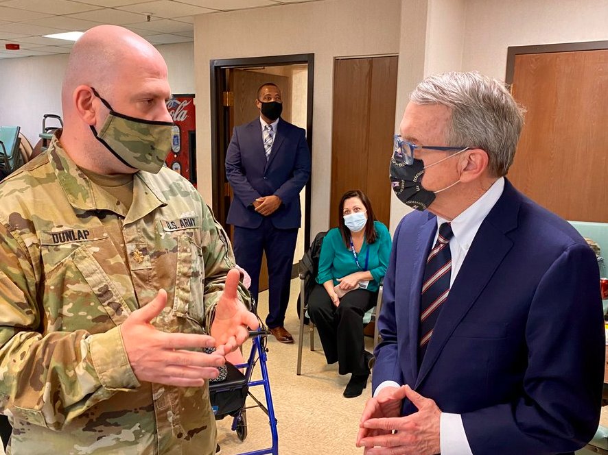 GovMikeDeWine's tweet photo. Today, Fran and I visited vaccination sites in Canton and Akron. The people receiving their vaccines were eager and excited. These sites, as well as the other 1,300 plus locations, are staffed by many volunteers. We couldn’t do this without their help. https://t.co/3zOoAtcyDI