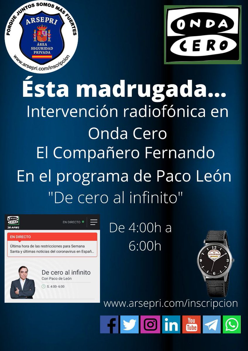 Esta madrugada, en el programa de Paco León intervención de ARSEPRI
<a href="/OndaCero_es/">Onda Cero</a> <a href="/DCeroalInfinito/">De Cero Al Infinito</a>