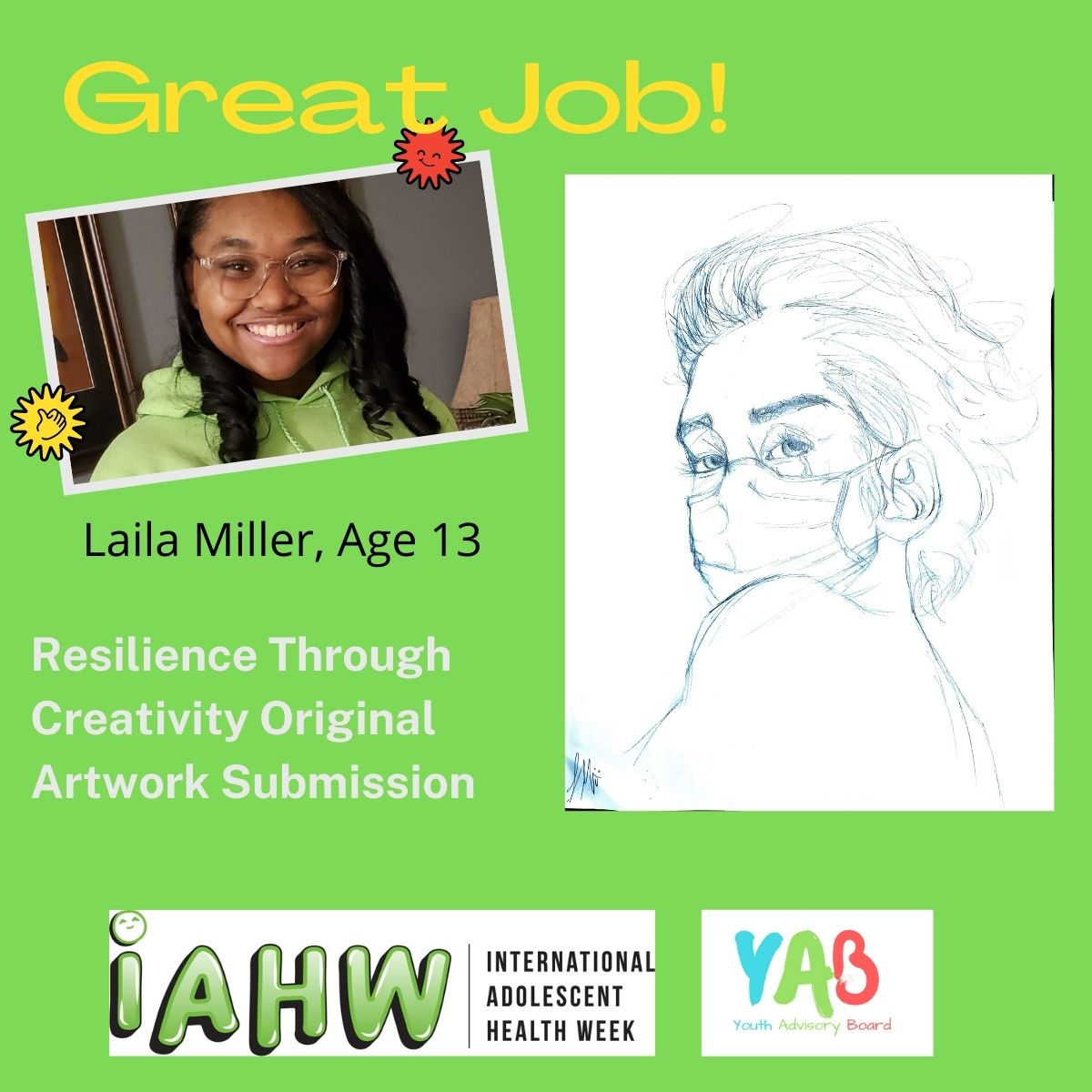 queen5377's tweet photo. Kudos to UAB Adolescent Medicine Youth Advisory Board member, Laila Miller, for creating artwork for International Adolescent Health Week 2021! https://t.co/ZUFKXqBYD8
